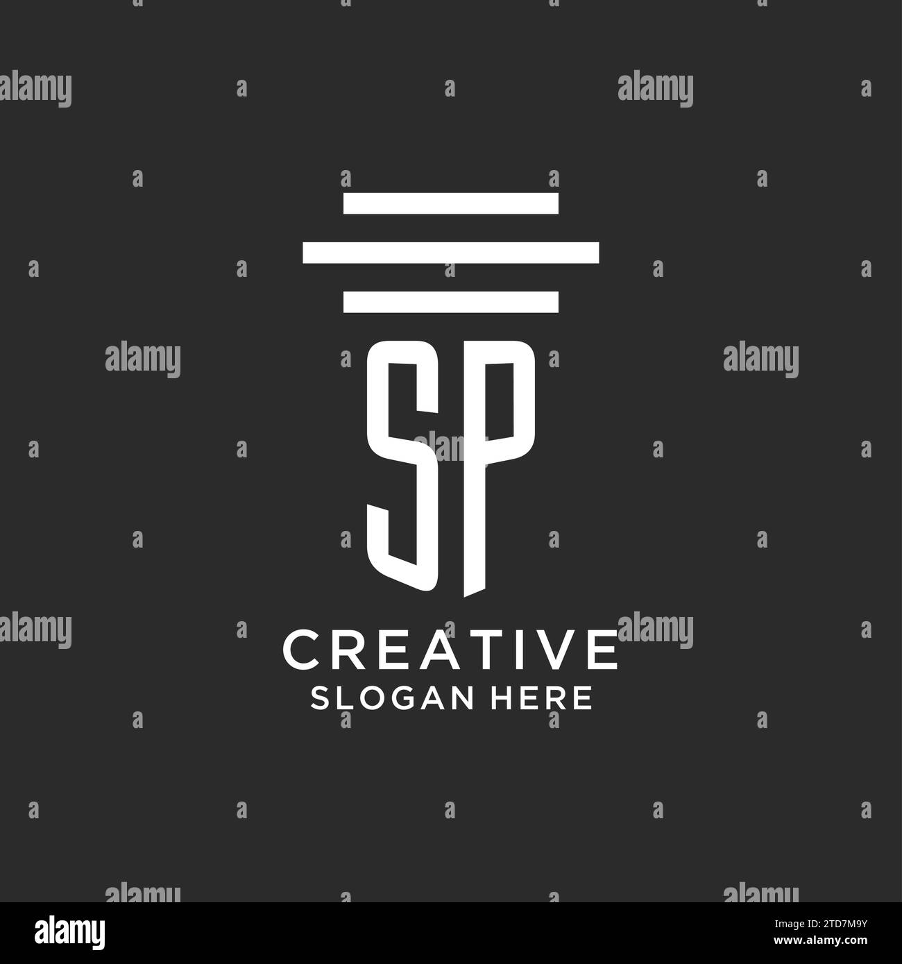 SP-Initialen mit schlichtem Säulen-Logo, kreativer Vektorgrafik für Anwaltskanzleien Stock Vektor