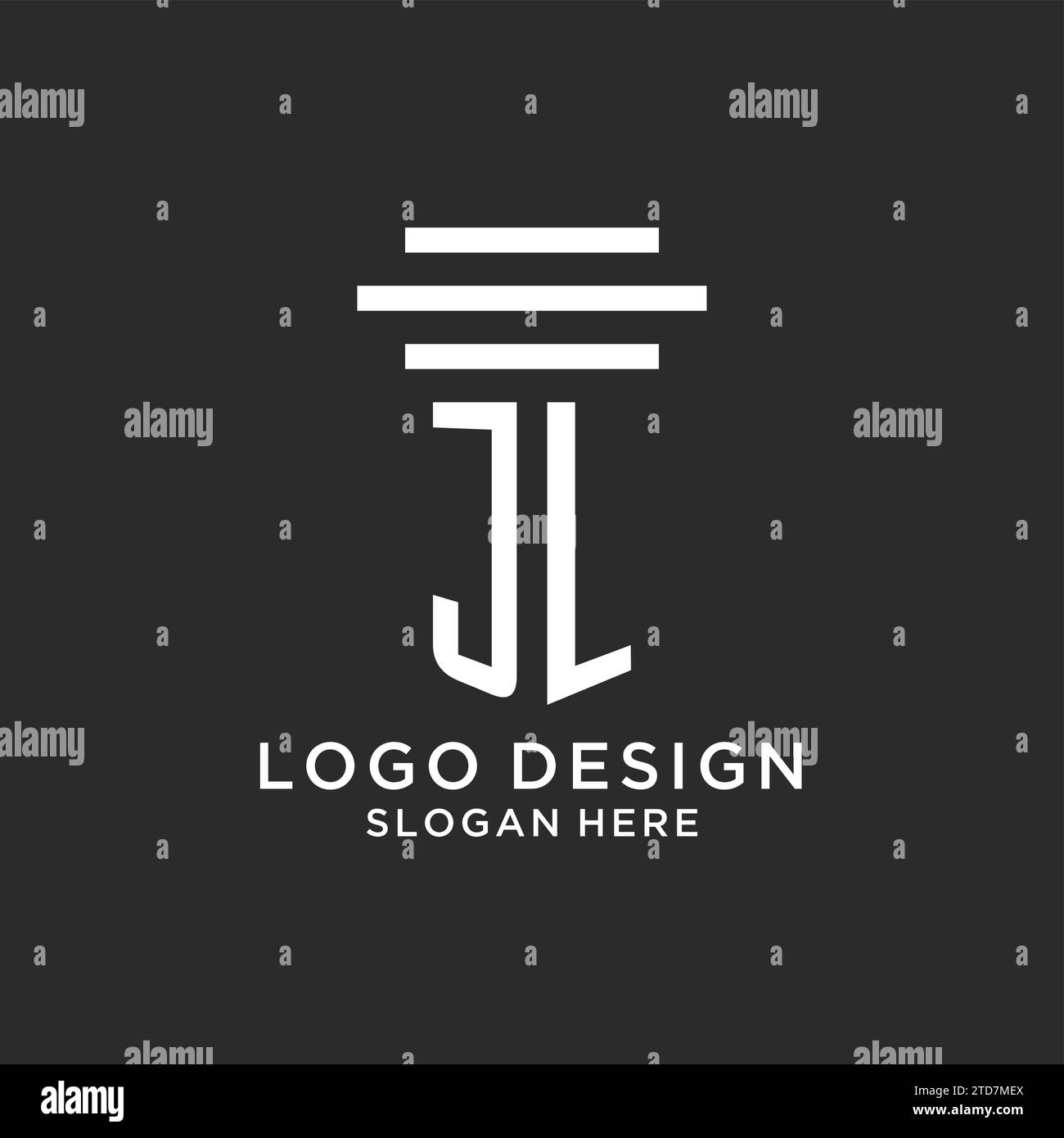 JL Initialen mit schlichtem Säulen-Logo, kreative Anwaltskanzlei-Logo-Vektorgrafik Stock Vektor