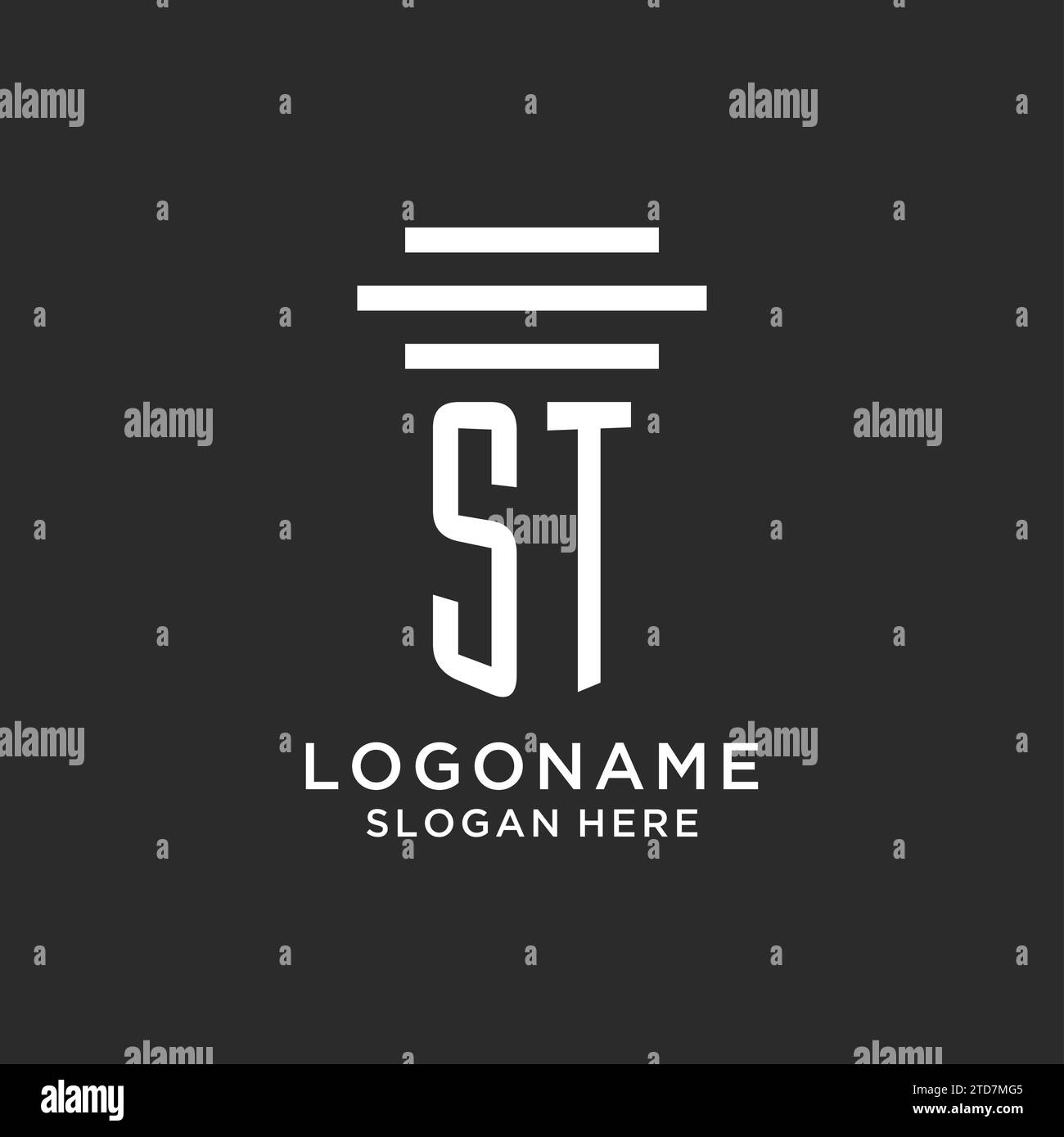ST-Initialen mit schlichtem Säulen-Logo, kreative Anwaltskanzlei-Logo-Vektorgrafik Stock Vektor