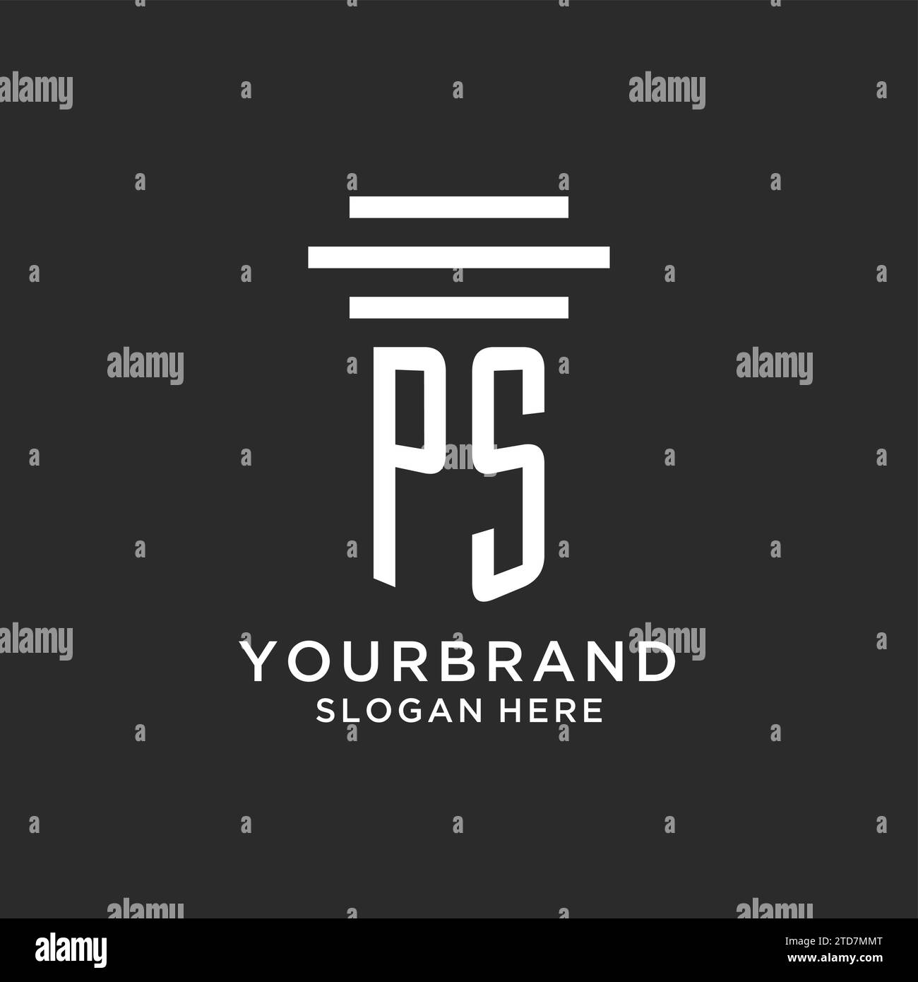 PS-Initialen mit schlichtem Säulen-Logo und kreativer Vektorgrafik des Anwaltskanzleienlogos Stock Vektor