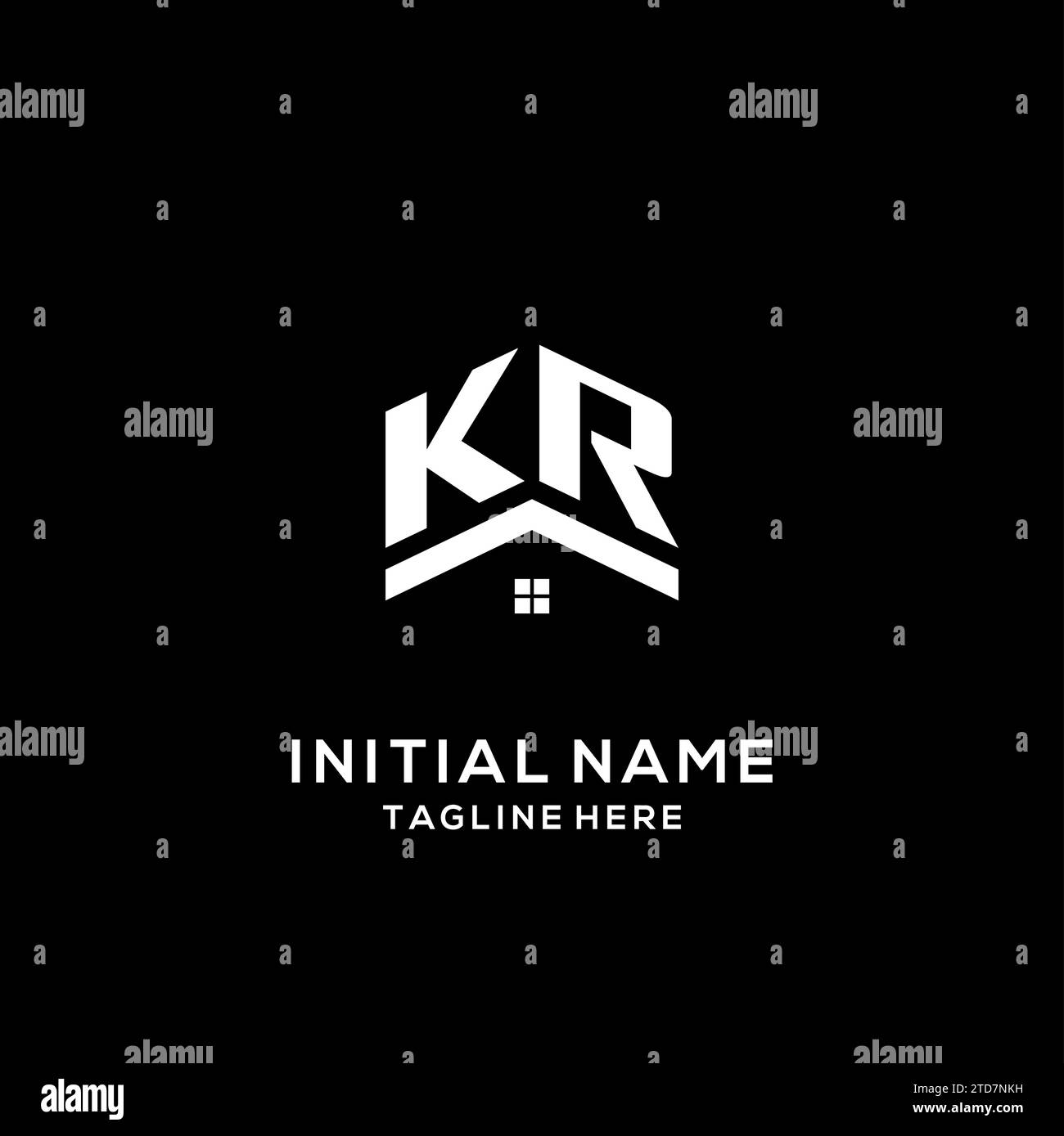 Anfängliches KR-Logo mit abstraktem Hausdach, einfache und saubere Immobilienlogo-Design-Vektorgrafik Stock Vektor