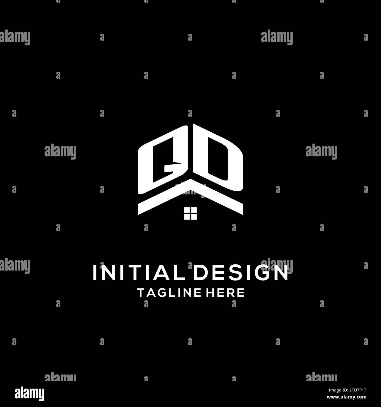 Erstes QD-Logo mit abstraktem Hausdach, einfache und saubere Immobilienlogo-Design-Vektorgrafik Stock Vektor