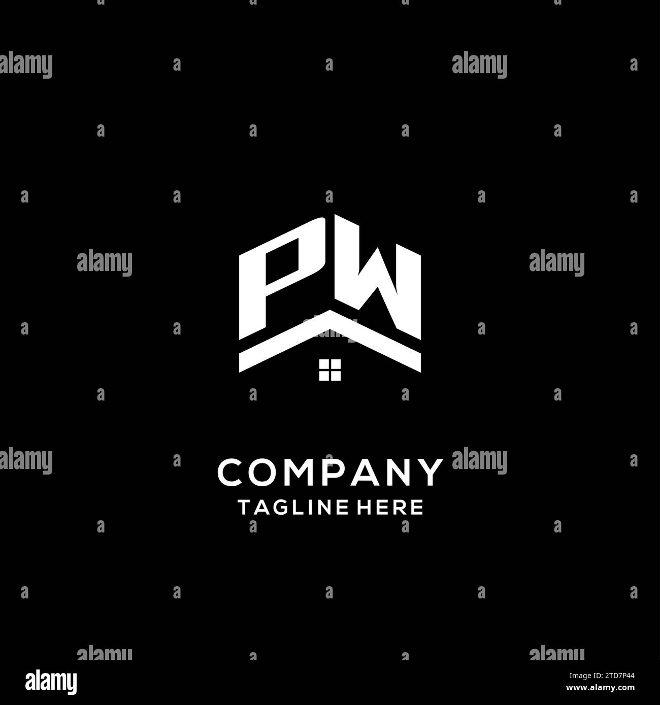 Anfängliches PW-Logo mit abstraktem Hausdach, einfache und saubere Immobilienlogo-Design-Vektorgrafik Stock Vektor