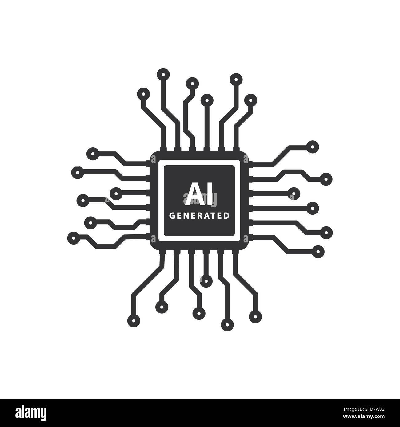 Kreatives Logo für künstliche Intelligenz in Kombination mit Prozessorchip auf weißem Hintergrund Stock Vektor