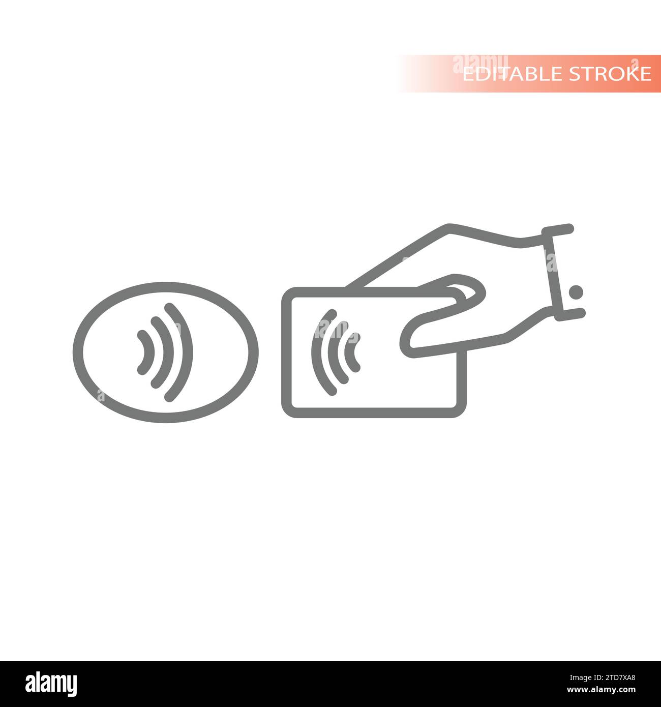 Tippen Sie auf, um zu bezahlen, geben Sie Ihre Kreditkarte und das Symbol für die Terminalleitung. Umrisssymbol für kontaktlose Zahlungen. Stock Vektor