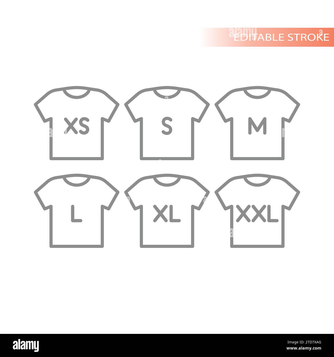 Set mit Symbolen in Hemd- und Bekleidungsgrößen. T-Shirt s, m und l, und xl-Größe umrissen Vektorsymbole. Stock Vektor