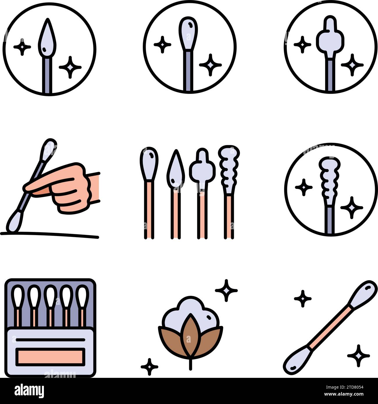 Farbsymbole für Wattestäbchen. Vektorillustration aus Make-up-Sammlung. Baumwoll-Kunststoff-Stab-Symbol. Einfaches Symbol zur Verwendung in Web- und mobilen Apps, Protokoll Stock Vektor