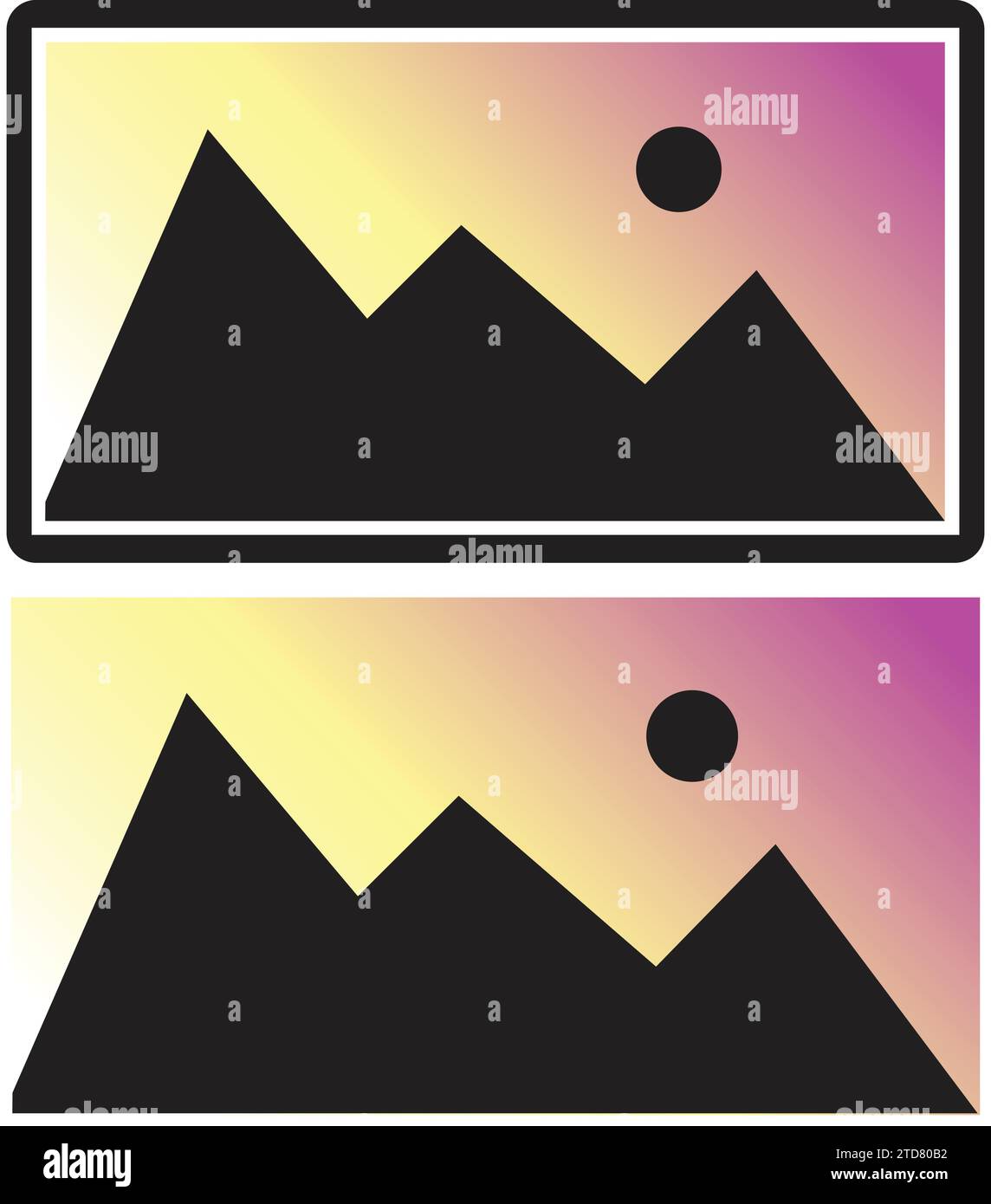 Fotogalerie-Symbol | Bildsymbol |Berge mit Sonnengalerie-Symbol Stock Vektor