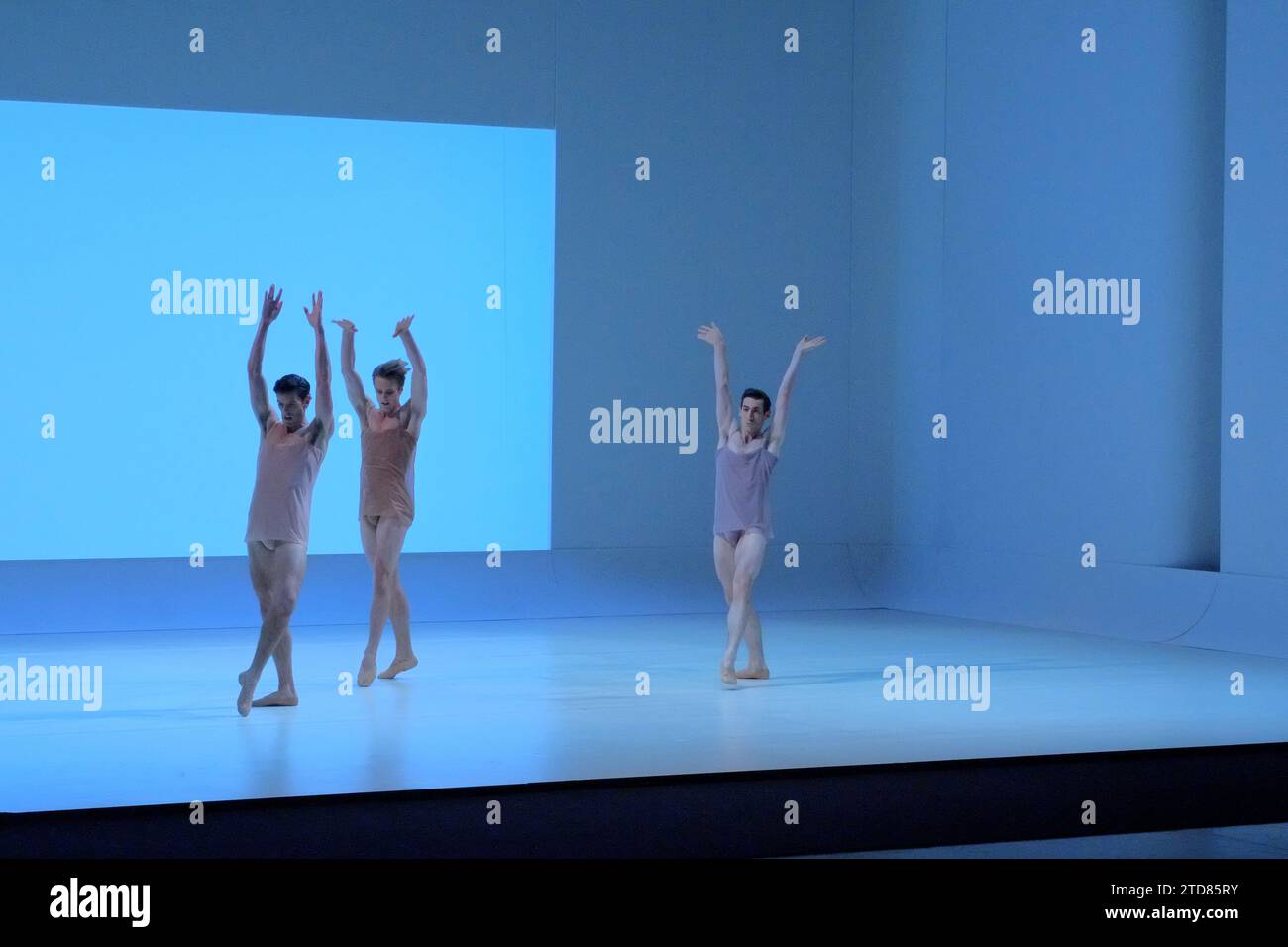 Das australische Ballett „Chroma“ drei männliche Tänzer auf der Bühne, die die menschliche Situation erforschen. Vorschau Des Opernhauses Von Sydney Stockfoto