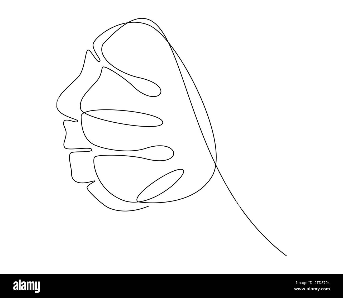 Durchgehende eine einzige abstrakte Linie, die Monstera-Blatt-Symbol in Silhouette auf weißem Hintergrund zeichnet. Linear formatiert. Stock Vektor