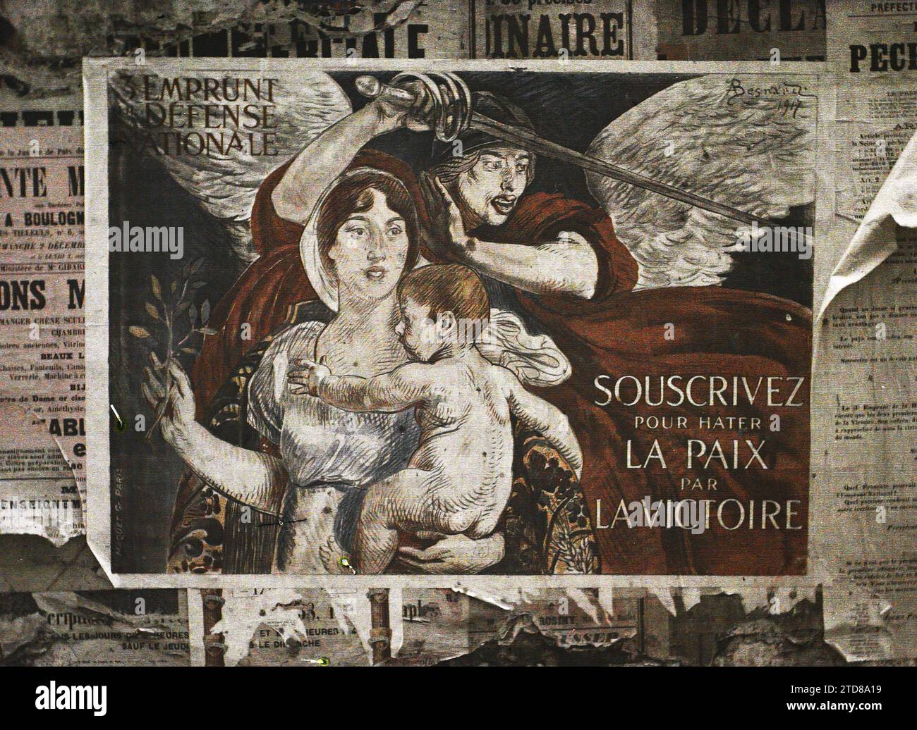 Paris, Frankreich Poster des dritten nationalen Verteidigungsdarlehens (veröffentlicht im November 1917), HD, Wirtschaftstätigkeit, Registrierung, Information, erster Weltkrieg, Darlehen, existiert in High Definition, Bank, Finanzen, Poster, hinten, Kriegsanstrengungen, Kriegsarbeit, Patriotismus, Frankreich, Paris, Poster des 3. nationalen Verteidigungsdarlehens, Paris, 01.01/1918 - 31.01.1918, Cuville, Fernand, Autochrome, Foto, Glas, Autochrome, Foto, positiv, Horizontal, Größe 9 x 12 cm Stockfoto
