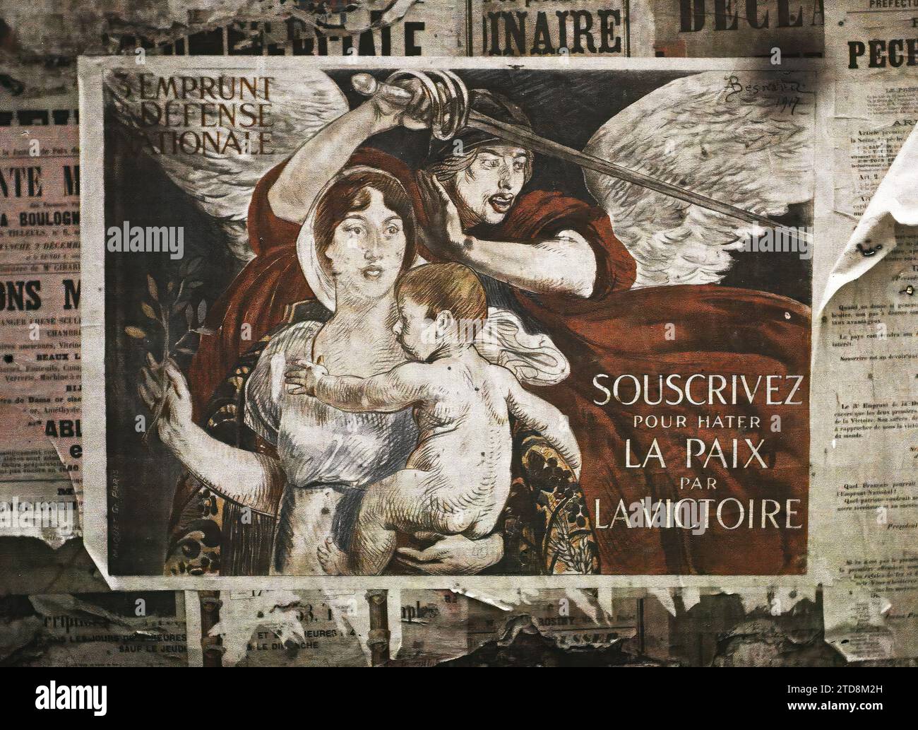 Paris, Frankreich Poster des 3. Nationalen Verteidigungsdarlehens (veröffentlicht im November 1917), wirtschaftliche Tätigkeit, Inschrift, Information, erster Weltkrieg, Kredit, Bank, Finanzen, Poster, zurück, Kriegsanstrengungen, Kriegsarbeit, Patriotismus, Frankreich, Paris, Poster des 3. nationalen Verteidigungsdarlehens, Paris, 01.01/1918 - 31.01.1918, Cuville, Fernand, Autochrome, Foto, Glas, Autochrome, Foto, positiv, Horizontal, Größe 9 x 12 cm Stockfoto