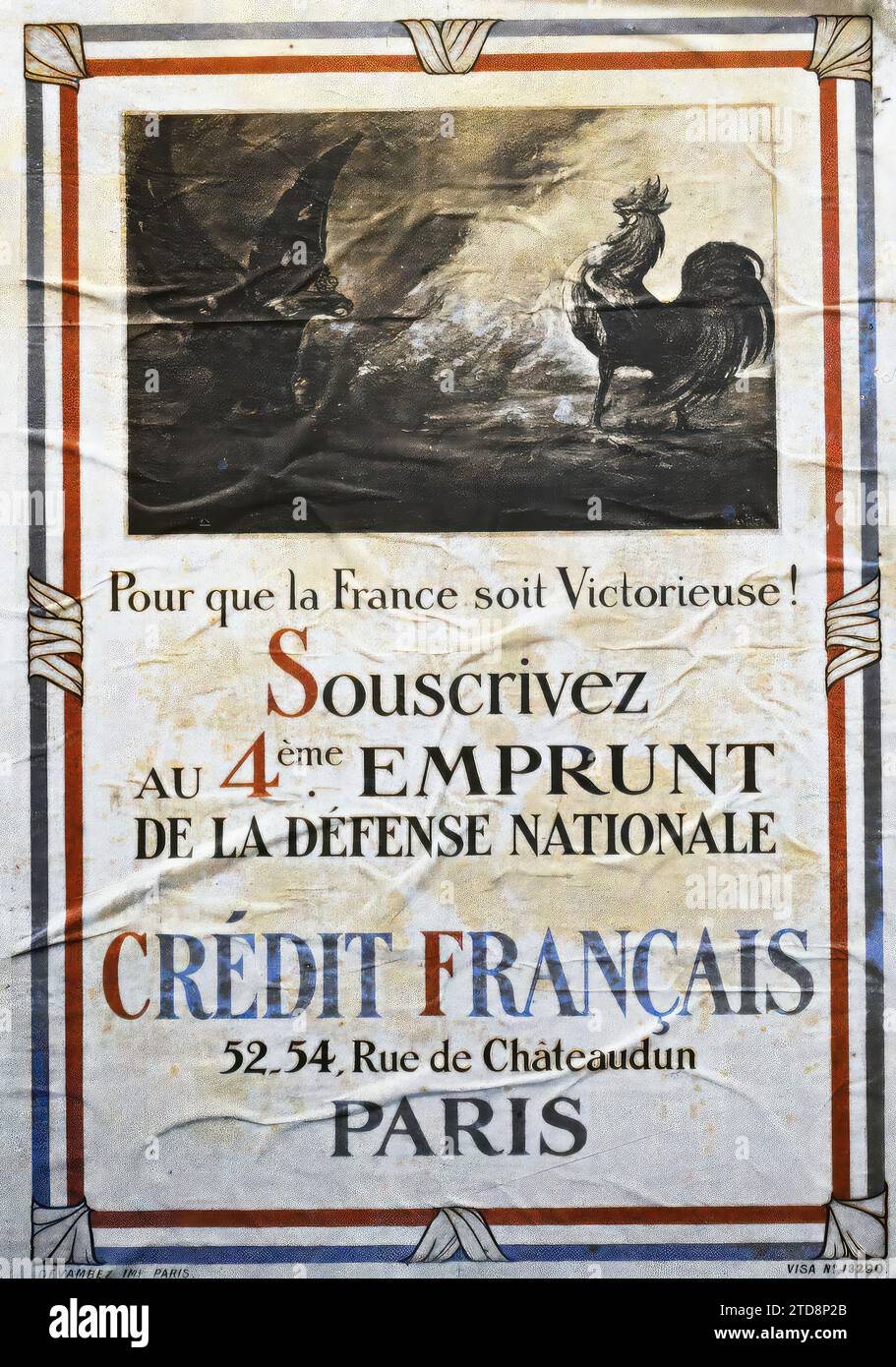 Paris, Frankreich Poster des nationalen Darlehens, französischer Kredit, wirtschaftliche Tätigkeit, Registrierung, Informationen, erster Weltkrieg, Darlehen, Bank, Finanzen, Poster, Kriegsbemühungen, Kriegsarbeit, Frankreich, Paris, Poster des Darlehens ( Französische Kredit), Paris, 01/10/1918 - 31/10/1918, Léon, Auguste, Fotograf, Autochrome, Foto, Glas, Autochrome, Foto, positiv, Vertikal, Format 9 x 12 cm Stockfoto