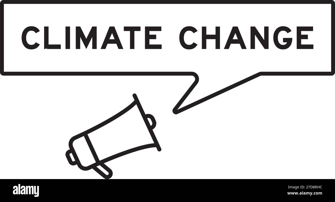 Megaphon-Symbol mit Sprechblase im Wort Klimawandel auf weißem Hintergrund Stock Vektor