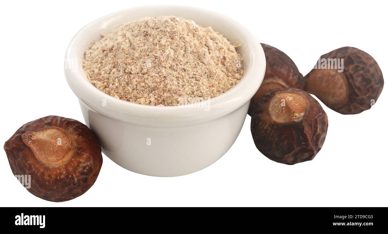 Aritha oder Sapindus mukorossi mit Pulver mit ganzen Stockfoto