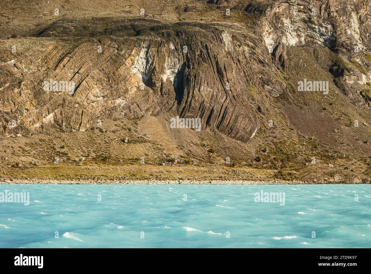 Die faszinierende Geologie und Erosion der Küste des Argentino Lake (El Calafate) Stockfoto