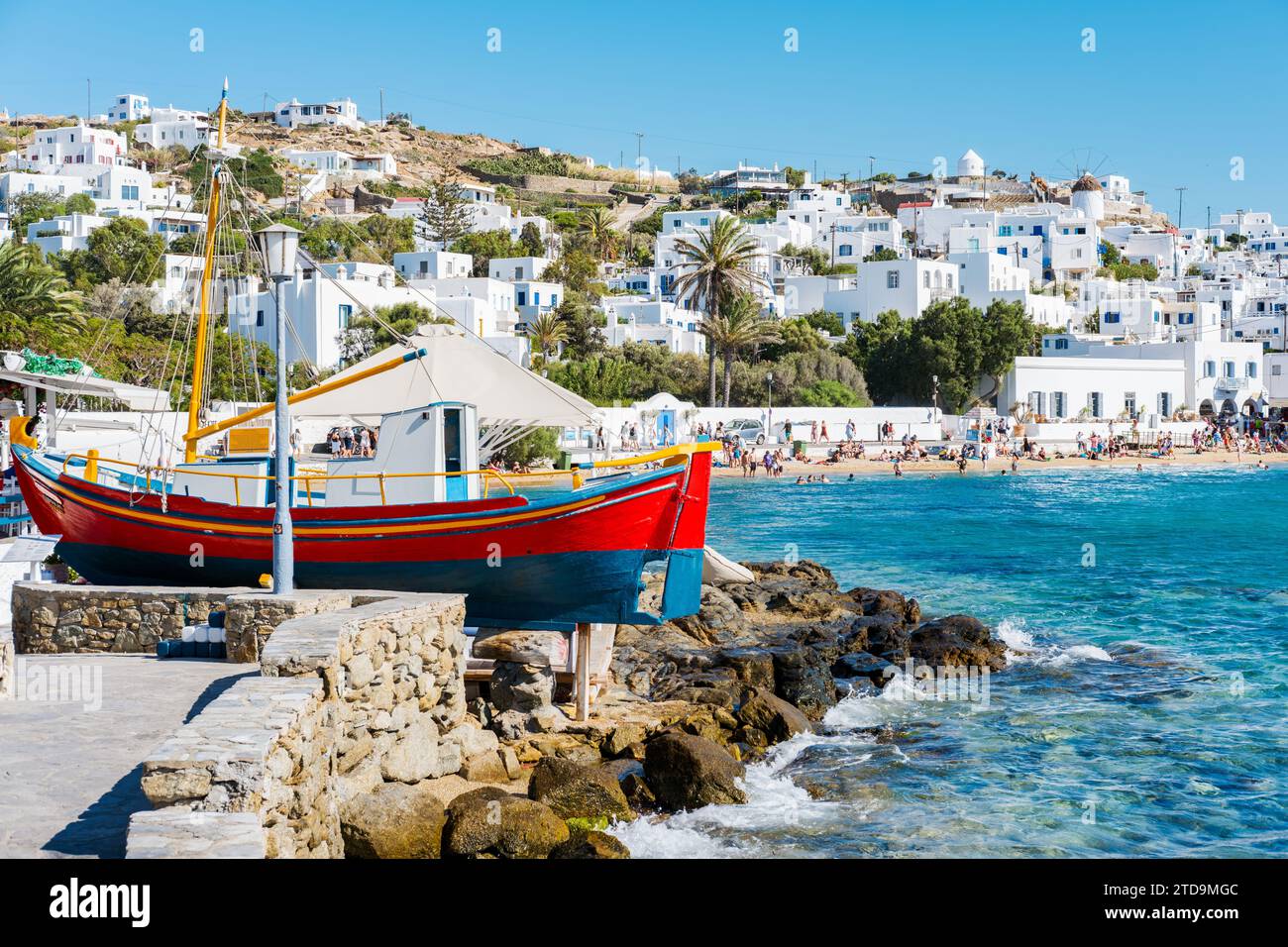 Die Stadt Mykonos, Chora genannt, weiß getünchte kubische Häuser und enge Gassen Stockfoto