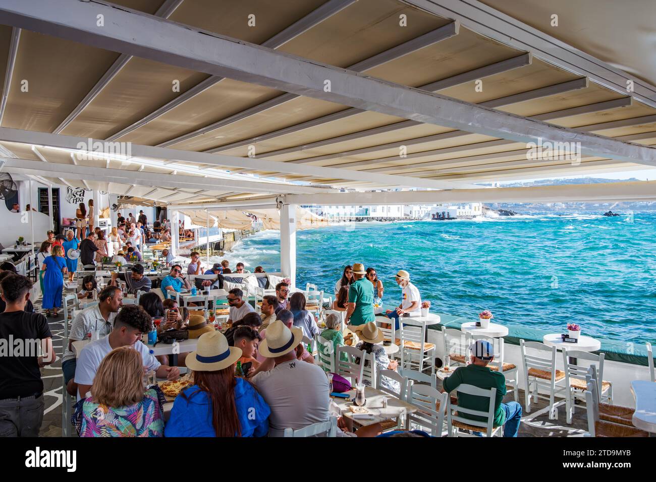 Alefkandra, das kleine Venedig, in der Altstadt von Mykonos, Chora Stockfoto