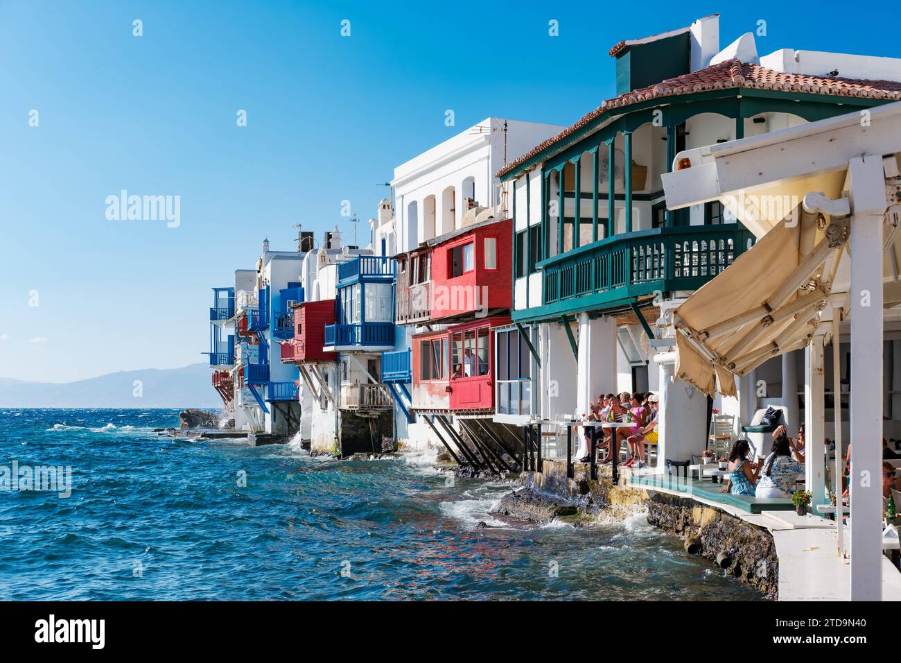 Alefkandra, das kleine Venedig, in der Altstadt von Mykonos, Chora Stockfoto