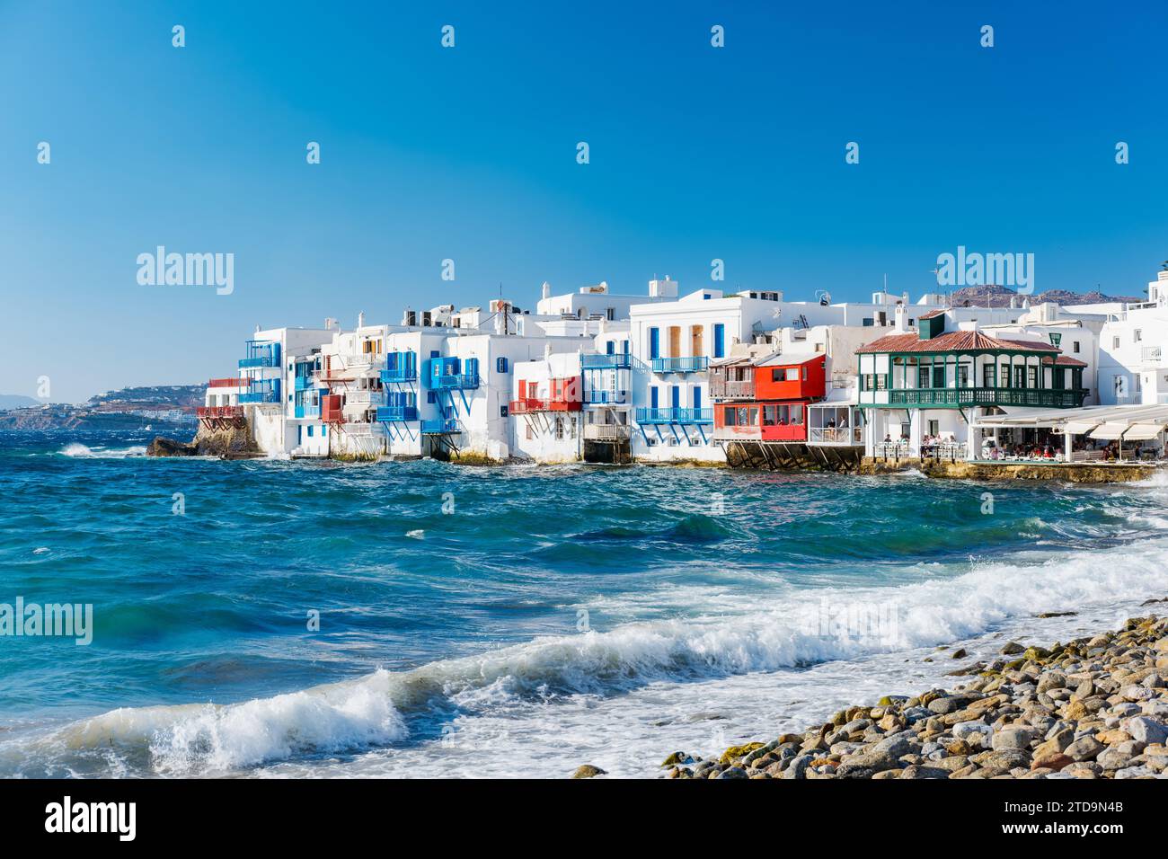 Alefkandra, das kleine Venedig, in der Altstadt von Mykonos, Chora Stockfoto