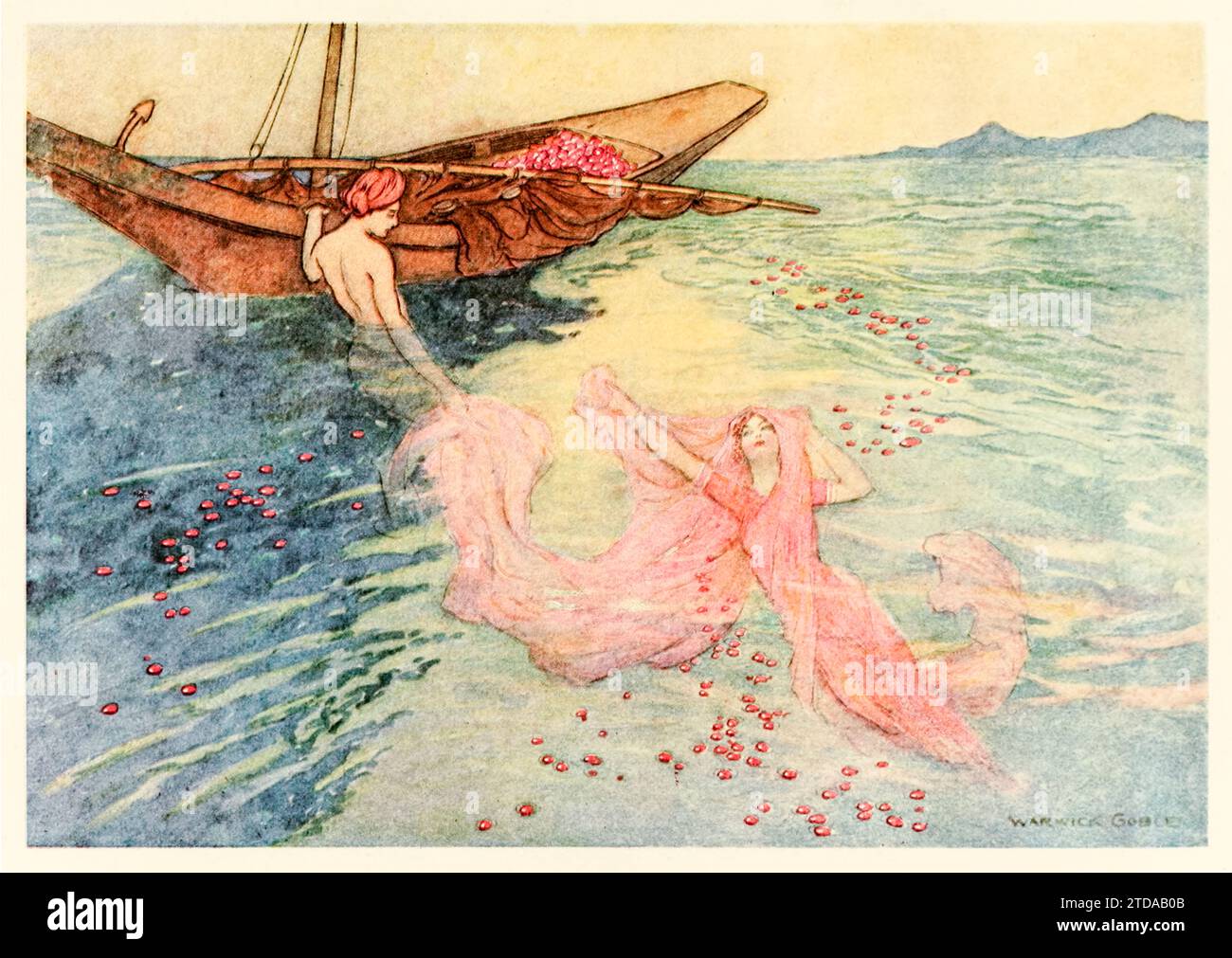 „Auf dem Weg zur Oberfläche stiegen sie ins Boot“ aus „Folk-Tales of Bengal“ von Lal Behari Day (1824-1882), Illustration von Warwick Goble (1862-1972). Foto aus einer Ausgabe von 1912. Kredit: Privatsammlung / AF Fotografie Stockfoto