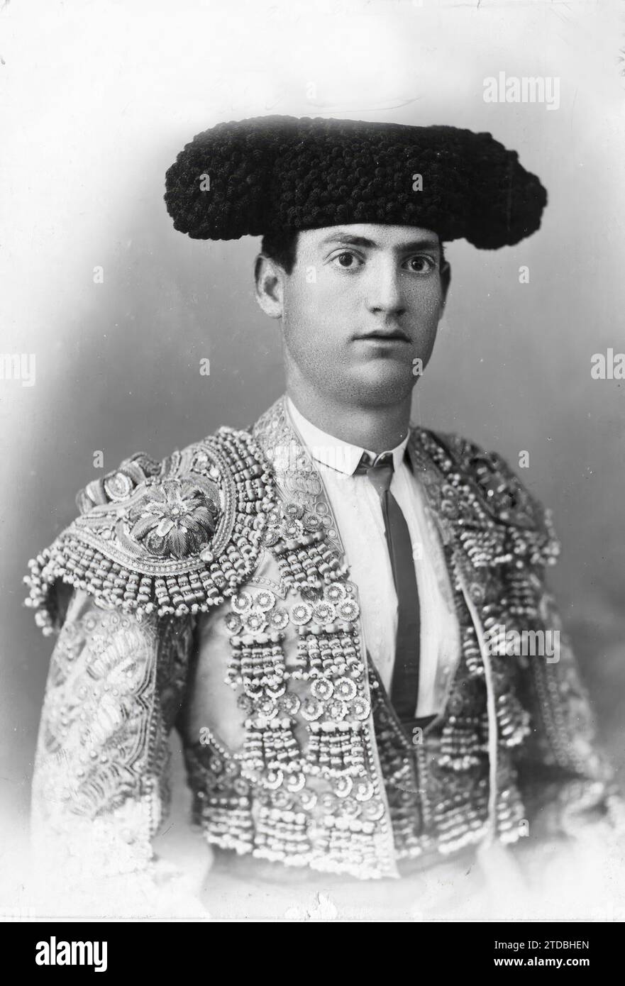 04/07/1906. Madrid. Manuel Rodríguez, 'Manolete' wurde vorgestern im Stierkampf verletzt. Foto: Pedro Calvet Autograph Widmung An Carlos Sopeña. Quelle: Album/Archivo ABC/Calvet Stockfoto