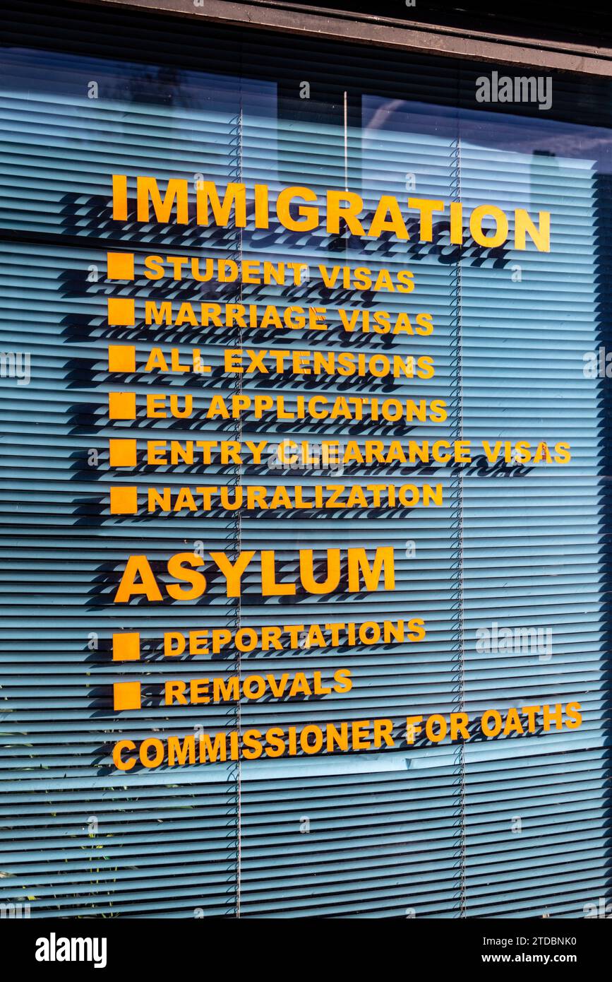 Fenster für Asylbewerber Stockfoto