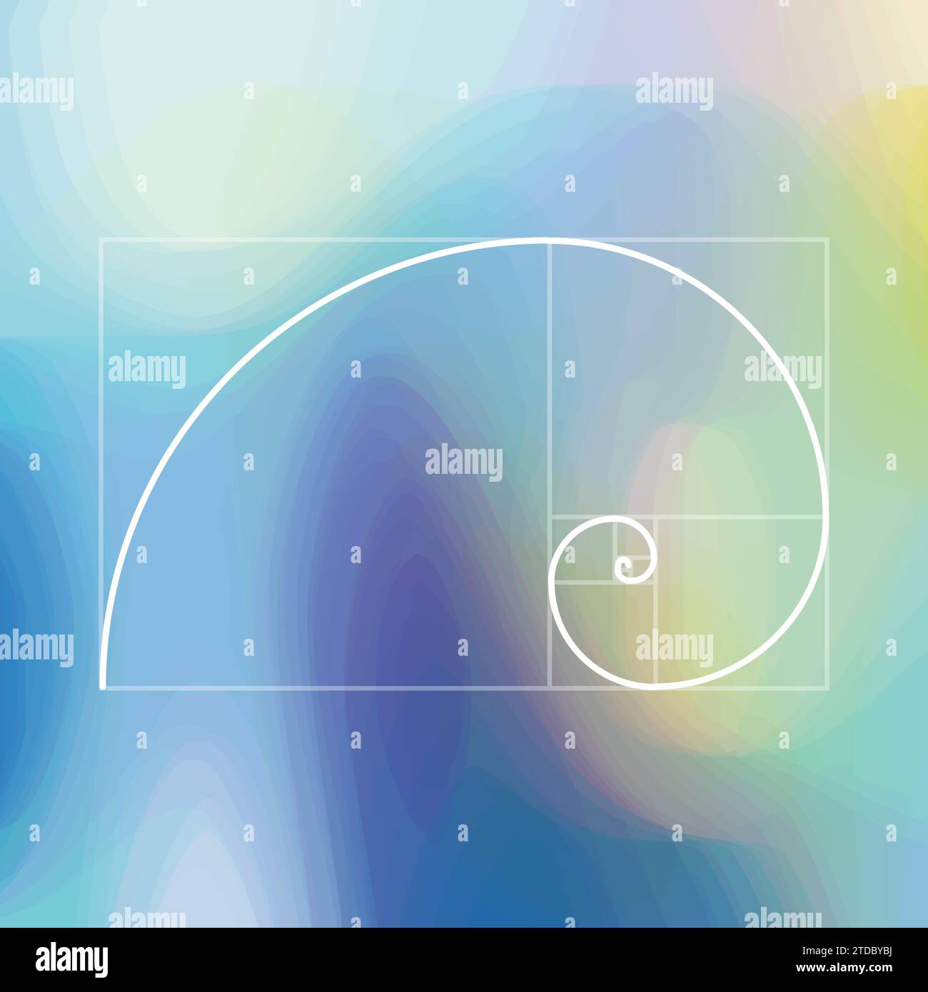 Fibonacci-Sequenz, goldener Spiralhintergrund, Goldenes Verhältnis Stock Vektor