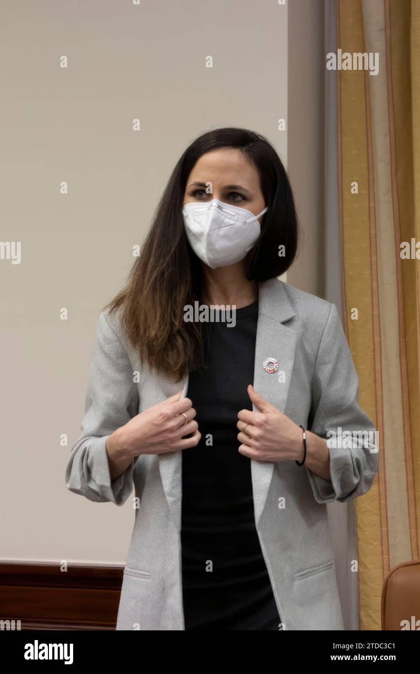 Madrid, 02.02.2021. Staatssekretär für die Agenda 2030, Ione Belarra, in der gemeinsamen kommission für die Koordinierung und Überwachung der spanischen Strategie zur Erreichung der Ziele für nachhaltige Entwicklung. Foto: Isabel Permuy. ARCHDC. Quelle: Album / Archivo ABC / Isabel B. Permuy Stockfoto