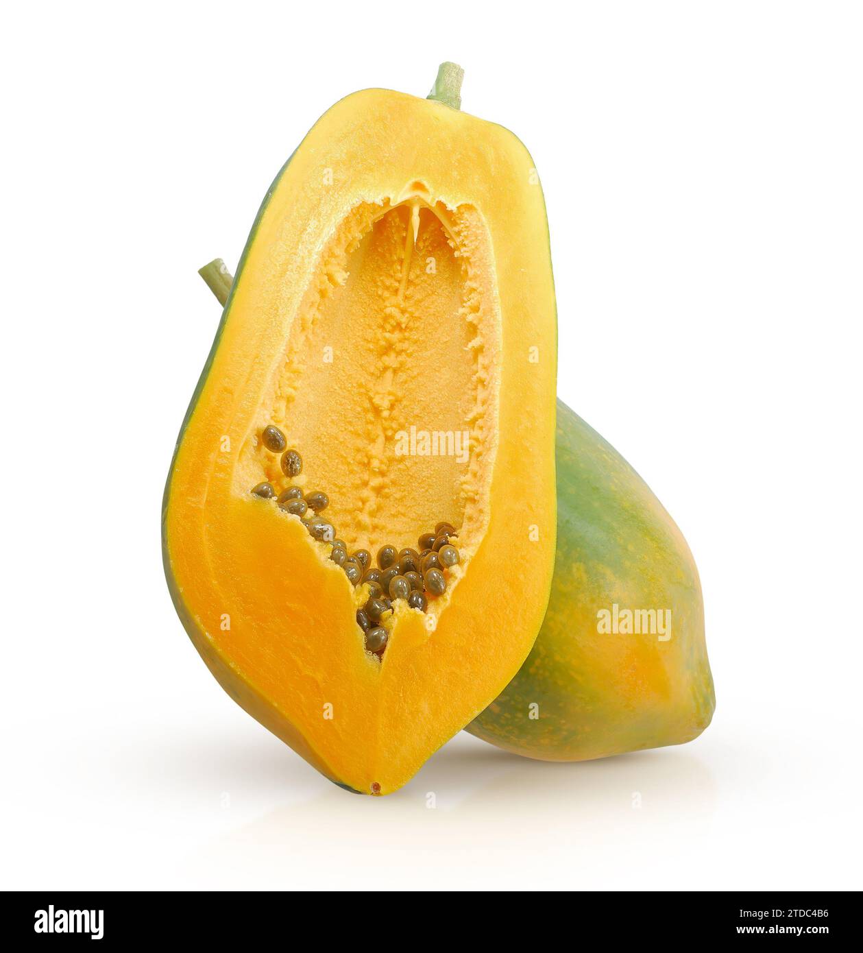 Einzelnes Objekt der Papaya-Frucht isoliert auf weißem Hintergrund Stockfoto