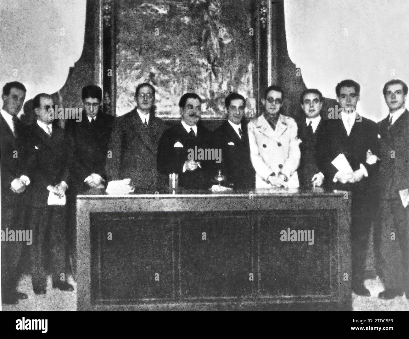 Sevilla, 17.12.1927. Treffpunkt im Ateneo de Sevilla, Ursprung der Generation '27. Im Bild Rafael Alberti, Federico Garcia Lorca, Juan Chabás, Mauricio Bacarisse, José María Romero Martínez, Manuel Blasco Garzón, Jorge Guillén, José Bergamín, Dámaso Alonso und Gerardo Diego. Quelle: Album/Archivo ABC Stockfoto