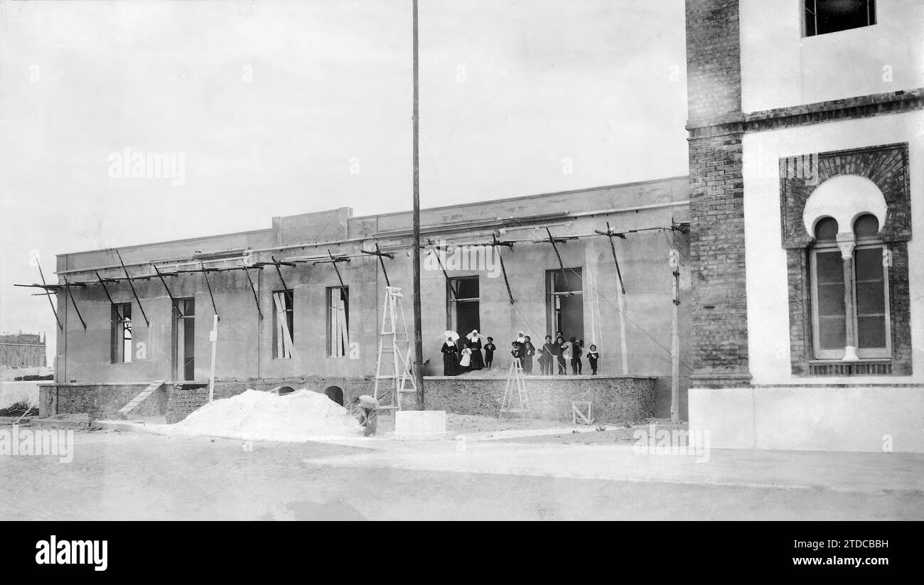 04/22/1909. Sanatorium in Chipiona für skrupellose und rachitische Kinder, neuer Pavillon im Bau. Quelle: Album/Archivo ABC Stockfoto