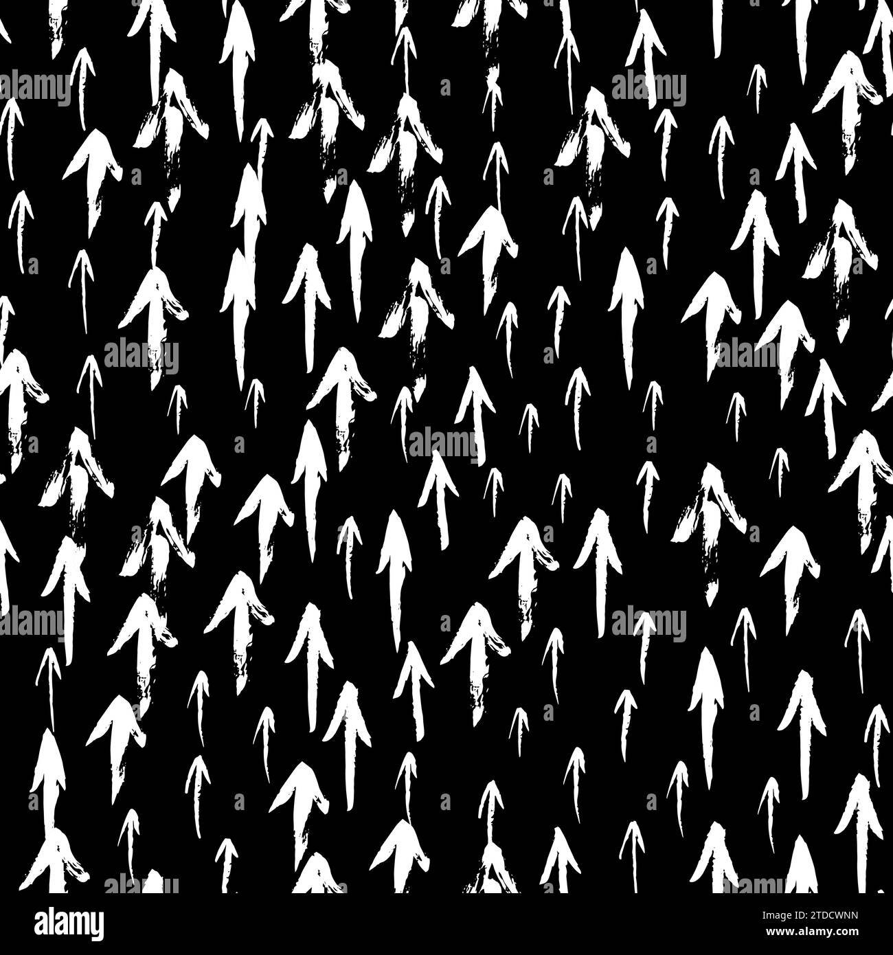 Nahtloses Muster mit Pfeilen. Schwarze weiße zufällige Pinselstriche. Geometrisches grafisches Designelement. Sammelalbum, Buchumschlag, Tapete, Poster, Flyer. Stock Vektor