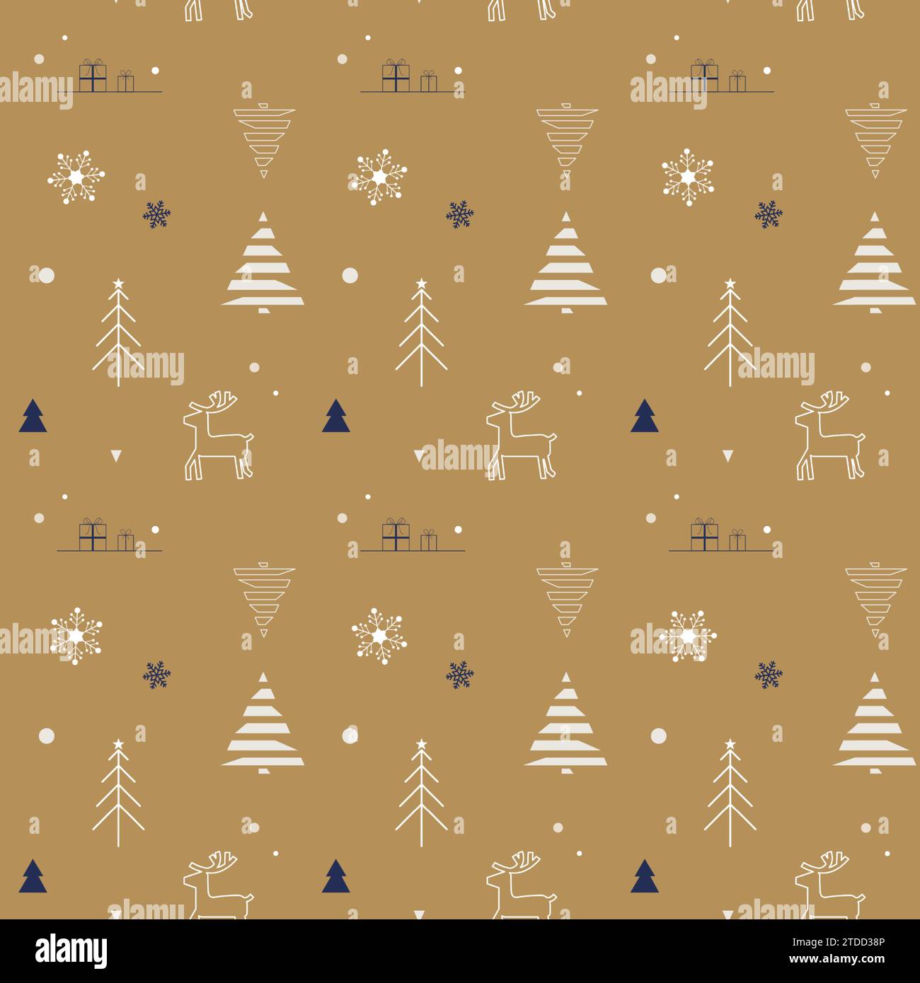 Festliches Weihnachtsnahtloses Muster auf goldenem Hintergrund für Geschenkverpackungspapier, Vektordesign Stock Vektor