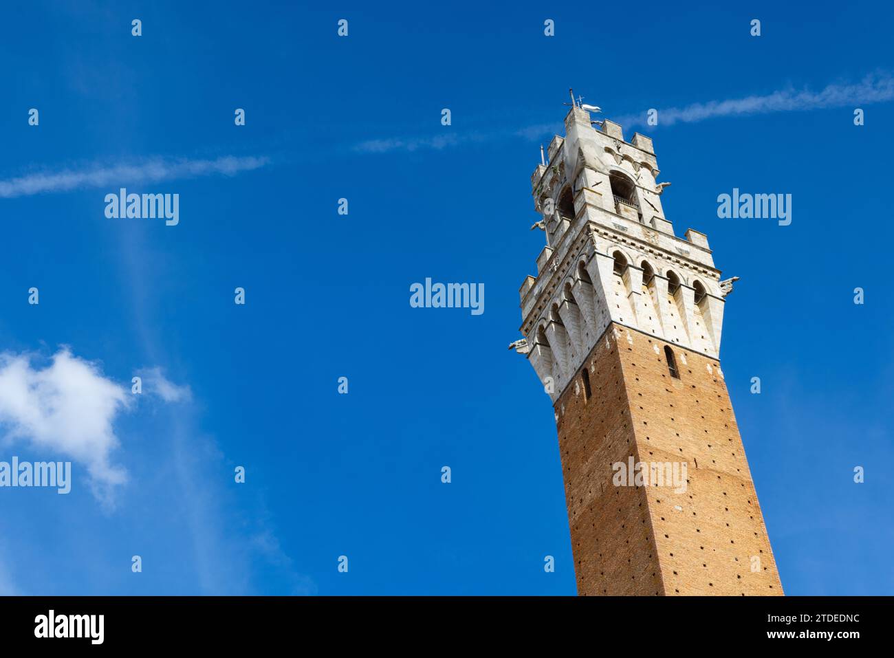 Glockenturm des Palazzo Pubblico in Siena, Italien Stockfoto