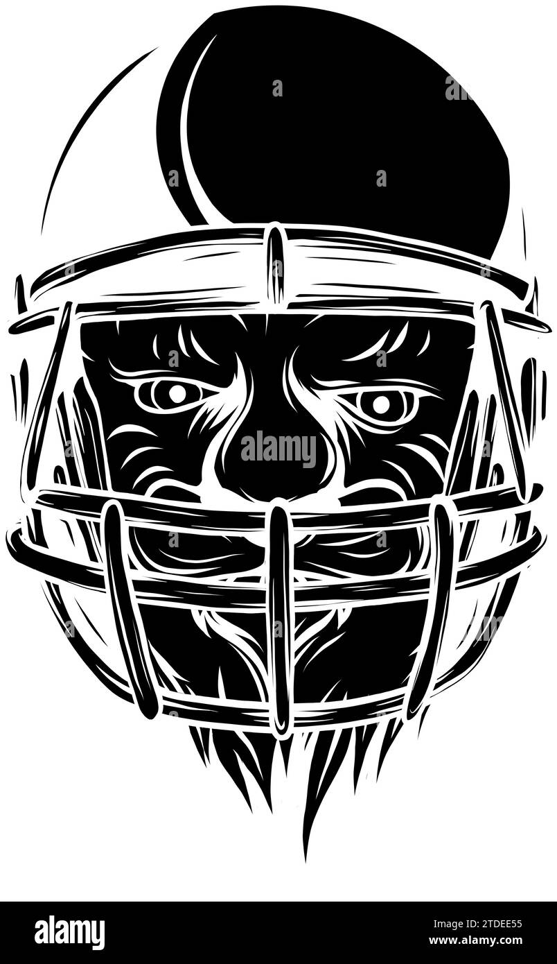 Schwarze Silhouette eines Löwenmaskottchens des American Football und trug den Helm eines American Football-Spielers. Stock Vektor
