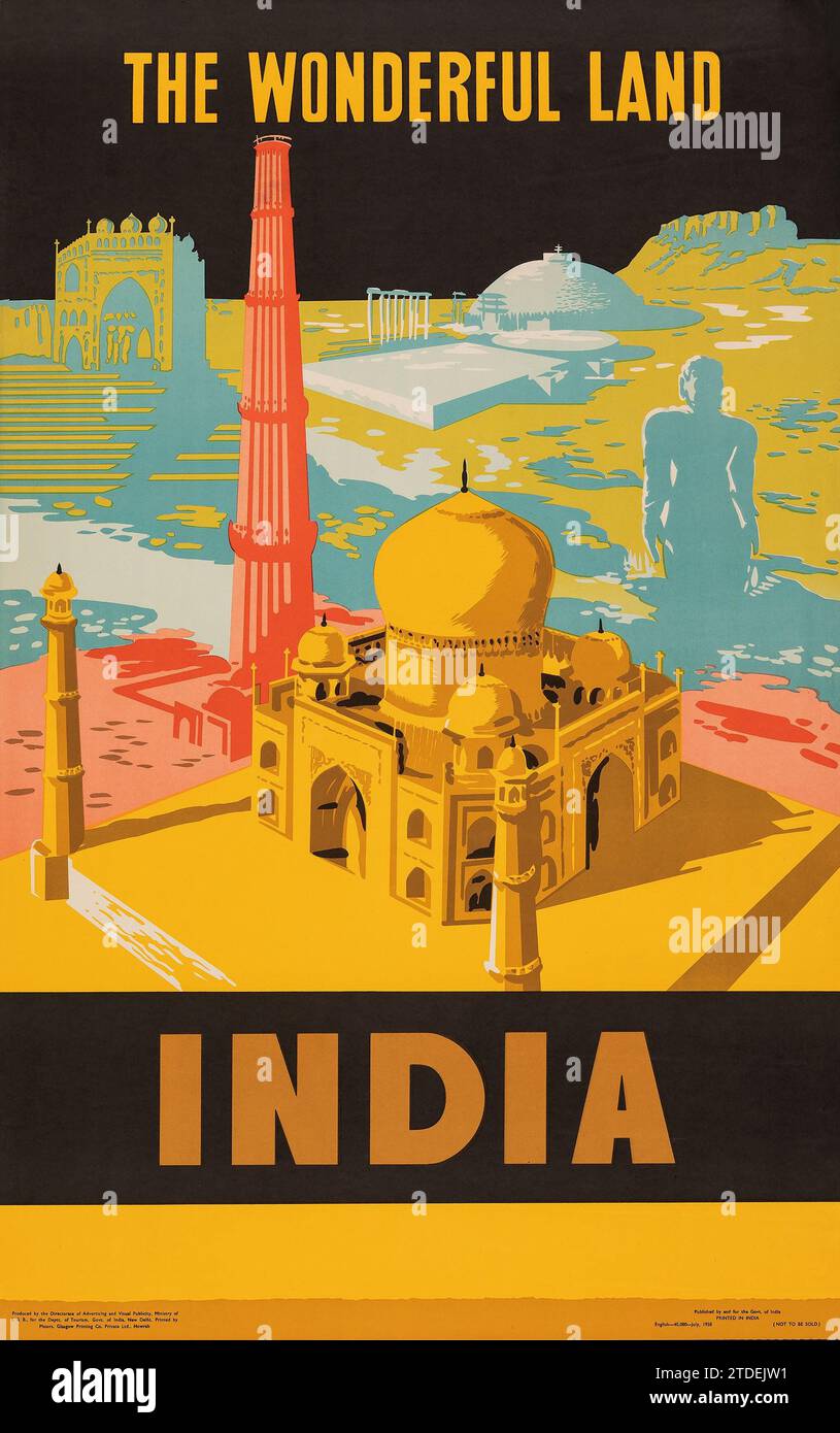 Vintage-Reiseplakat – Indien das wunderbare Land (indische Regierung, Neu-Delhi, 1958) Stockfoto