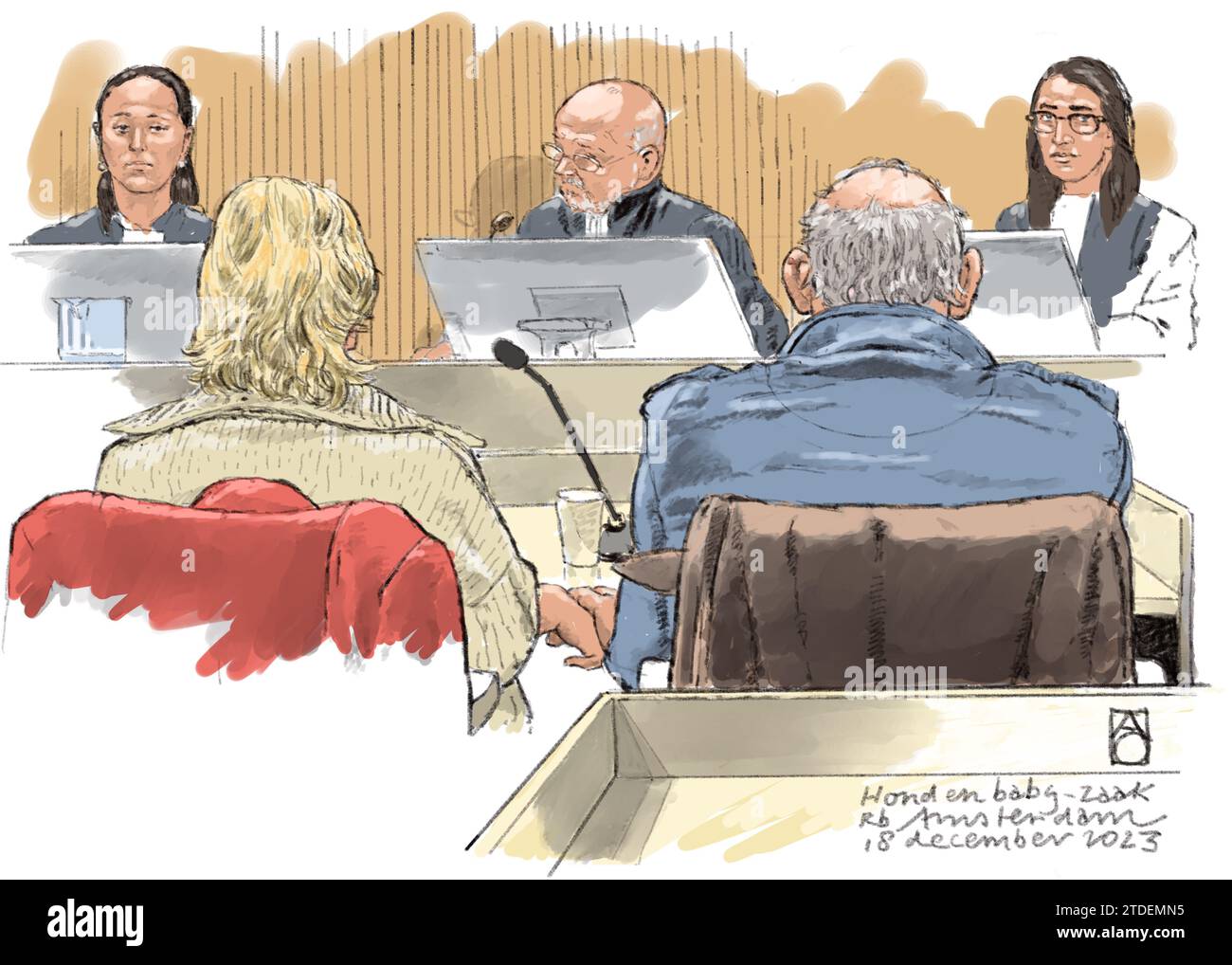 AMSTERDAM - Gerichtserscheinung eines Großelternpaares, das für den Tod ihres achtmonatigen Enkelsohnes verantwortlich gemacht wird. Während das Paar den Jungen babysittete, biss ihm ihr Hund, ein Schäferhund, in einem unbewachten Moment auf den Kopf. Das Baby starb zwei Tage später an den Folgen des Bisses. ANP ALOYS OOSTERWIJK niederlande Out - belgien Out Stockfoto