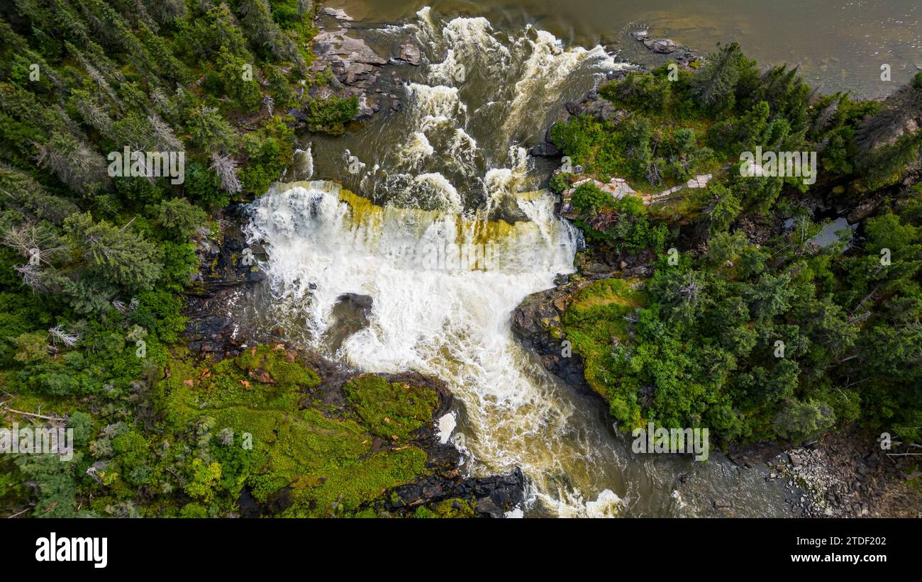 Aus der Vogelperspektive des Pisew Falls Provincial Park, Thompson, Manitoba, Kanada, Nordamerika Stockfoto