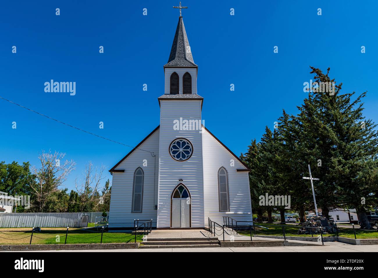 Alte Kirche in Fort Macleod in der Nähe der UNESCO-Stätte Head Smashed in Buffalo Jump, Alberta, Kanada, Nordamerika Stockfoto