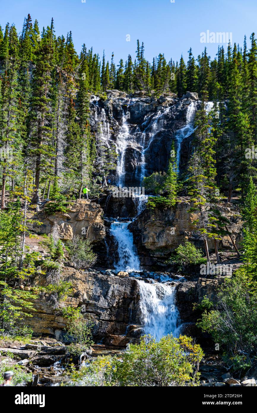 Wasserfall am Glacier Parkway, Alberta, Kanada, Nordamerika Stockfoto