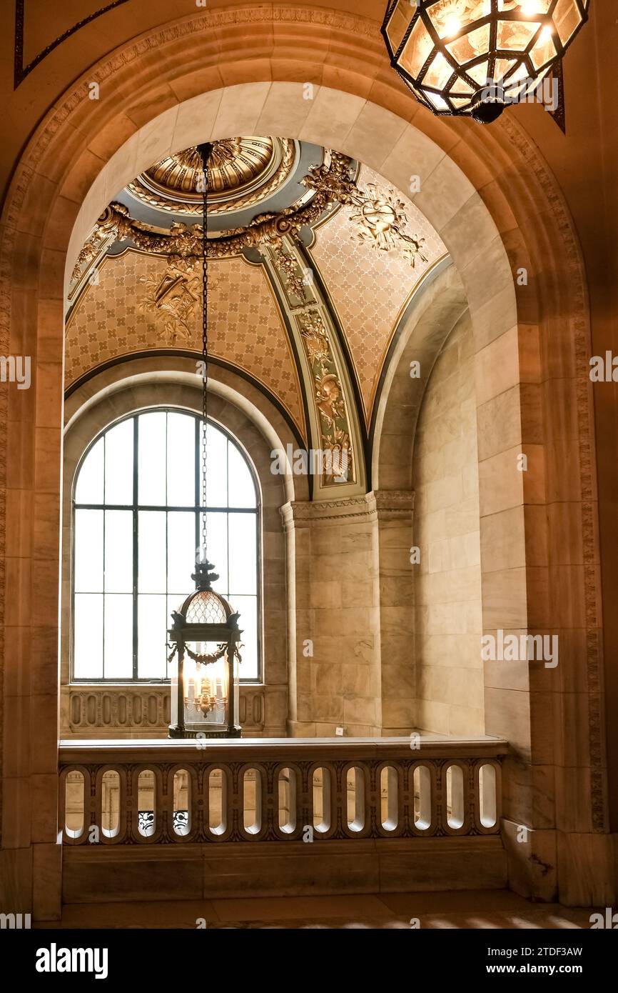 Architektonische Details der New York Public Library (NYPL), zweitgrößte in den USA und viertgrößte in der Welt, New York City Stockfoto