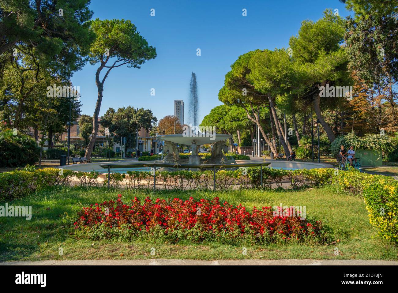 Blick auf den Brunnen im Parco Federico Fellini Strand Rimini, Rimini, Emilia-Romagna, Italien, Europa Stockfoto