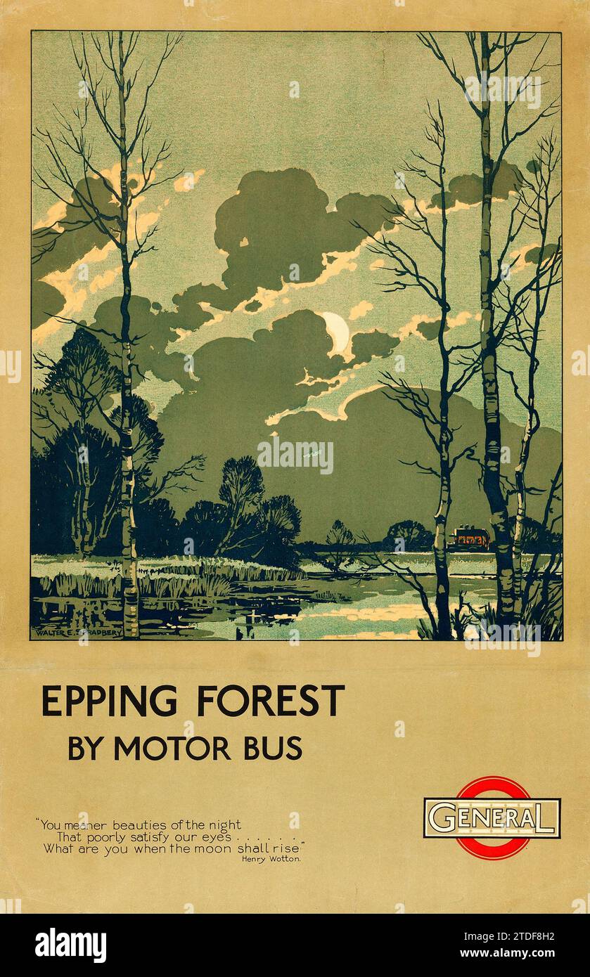 Epping Forests mit dem Motorbus (General, 1921). Reiseplakat - Walter E. Spradbery Kunstwerk Stockfoto