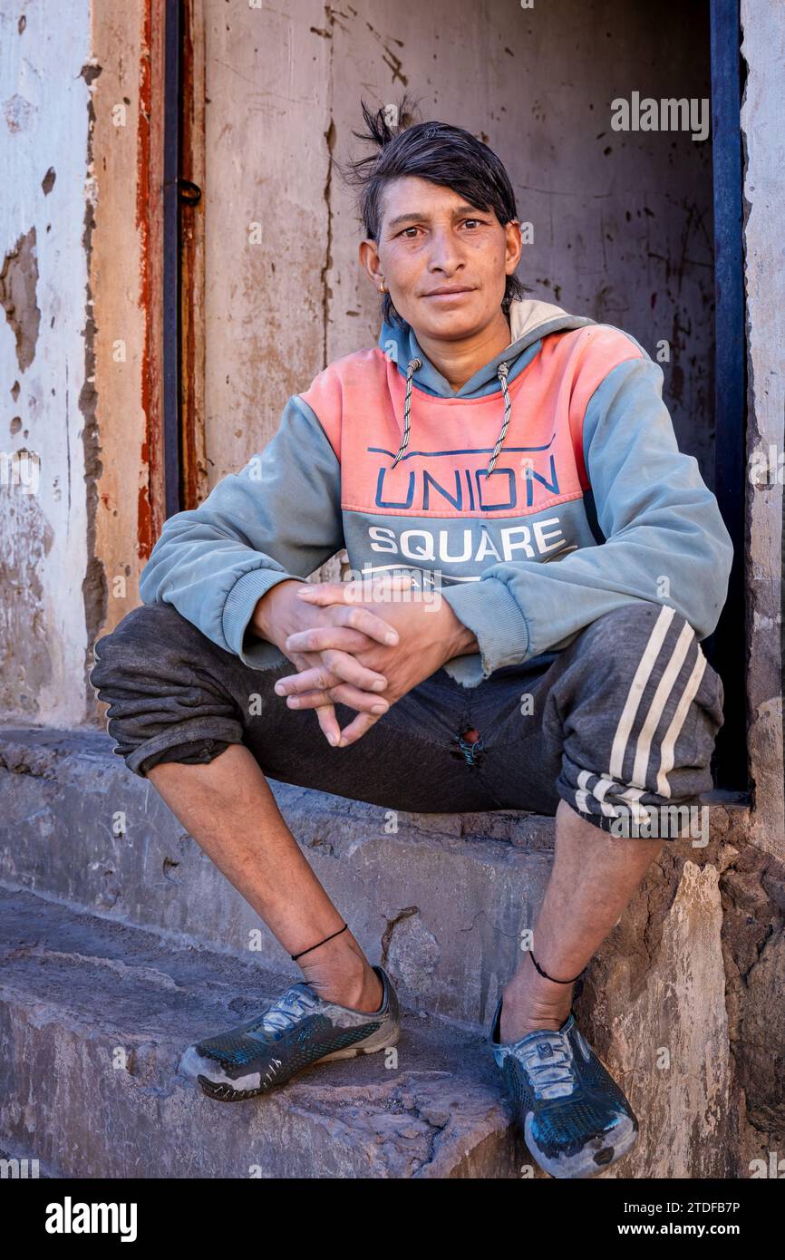 Porträt eines indischen Wanderarbeiters, Ladakh, Indien Stockfoto