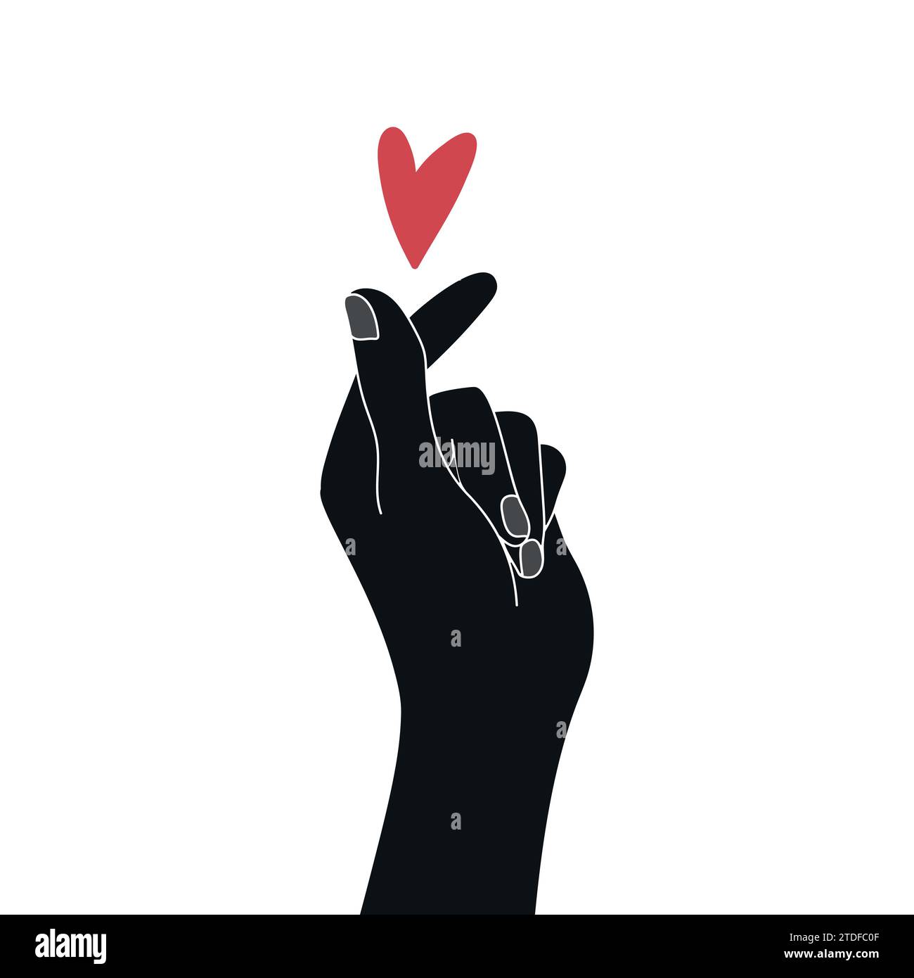 Menschliche Hand mit Zeichen der Liebe und des Herzens. Geste, die bedeutet, Liebe oder Mitgefühl zu geben. Vektorabbildung Stock Vektor