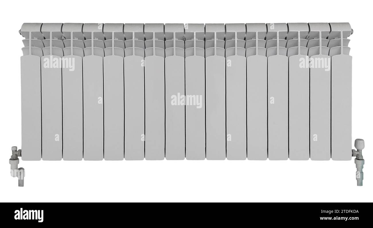Aluminium-Heizkörper Nahaufnahme isoliert auf weißem Hintergrund Stockfoto