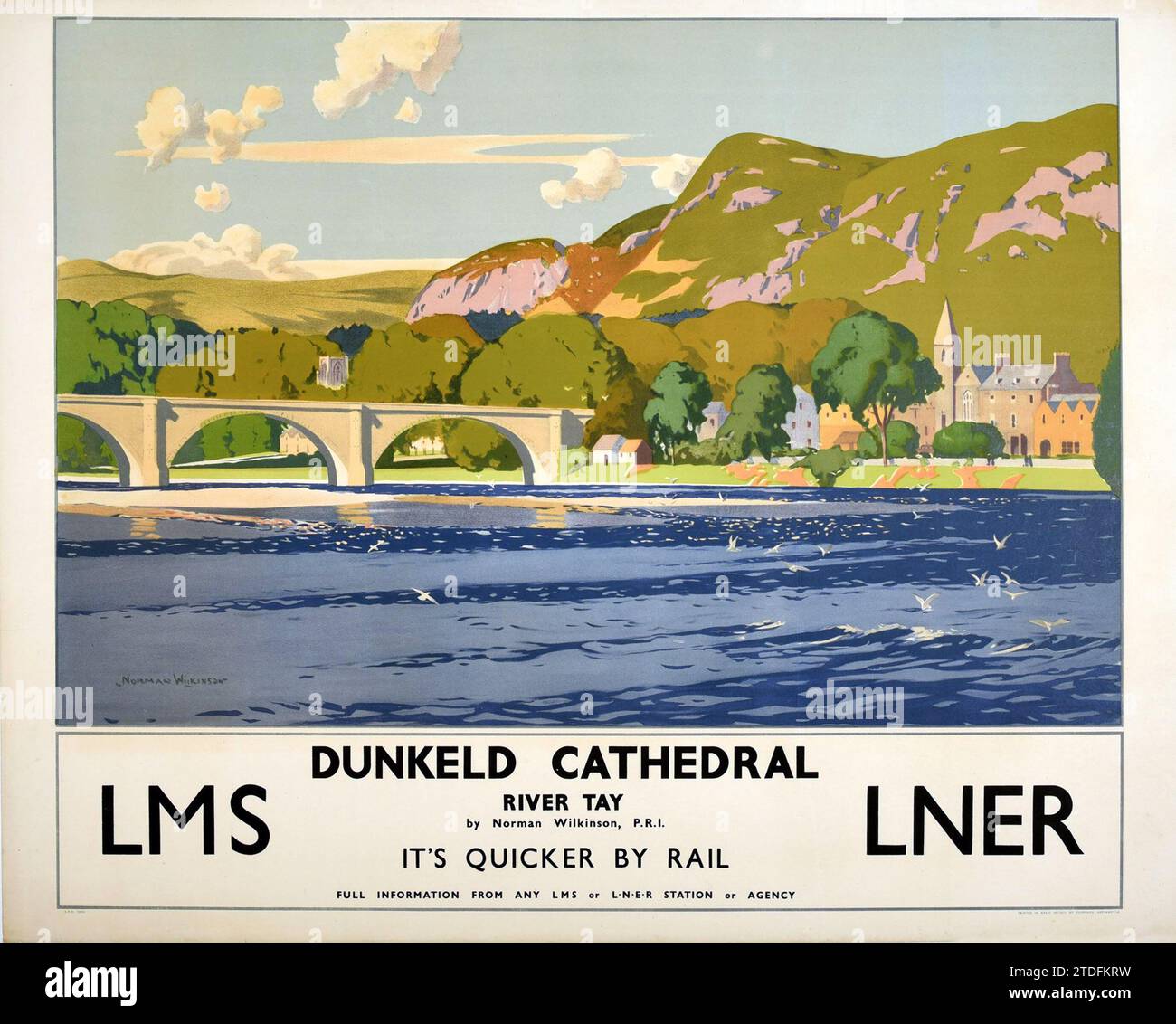 Norman Wilkinson Kunstwerk - Vintage Poster Dunkeld Cathedral, River Tay, LMS LNER Railway Travel Poster 1935 Stockfoto