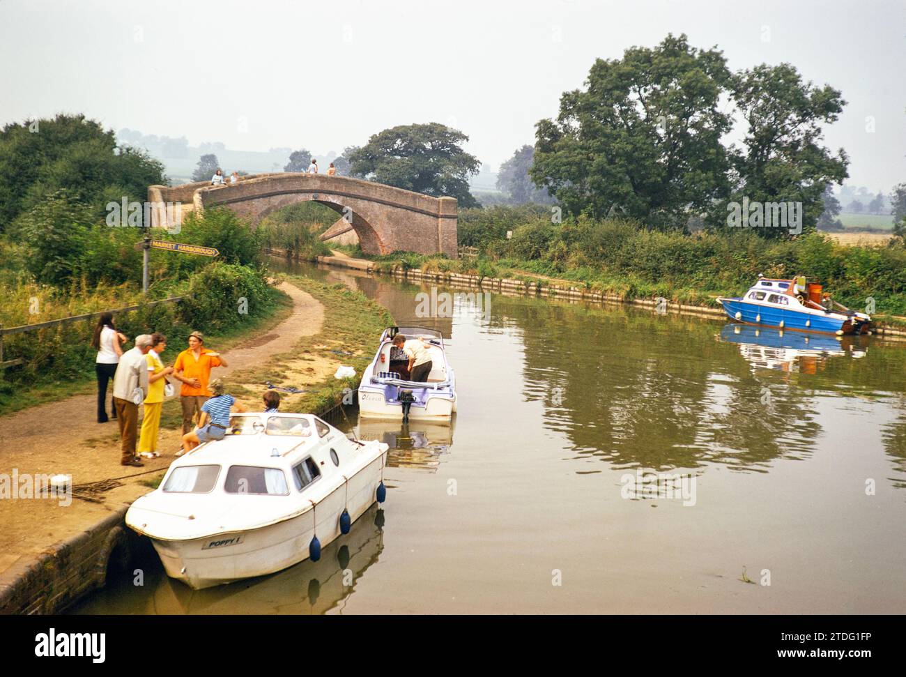 Boote auf dem Grand Union Canal, Foxton Locks, Leicestershire, England, UK August 1973 Stockfoto
