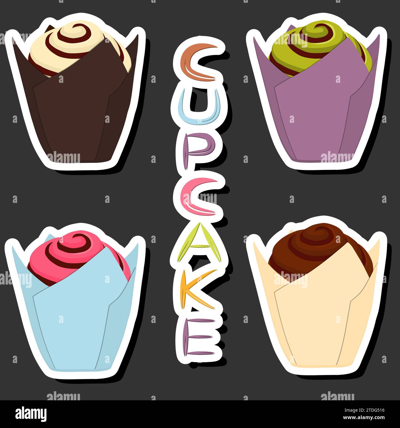 Illustration zum Thema großes Set verschiedene Arten Dessert süße Beeren Cupcake, Cupcake bestehend aus Süßwaren Schlagsahne, leckere Cupcakes bedeckt i Stock Vektor
